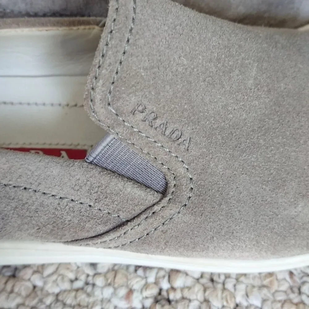 Prada light gray suede slip on sneakers size 36.5
